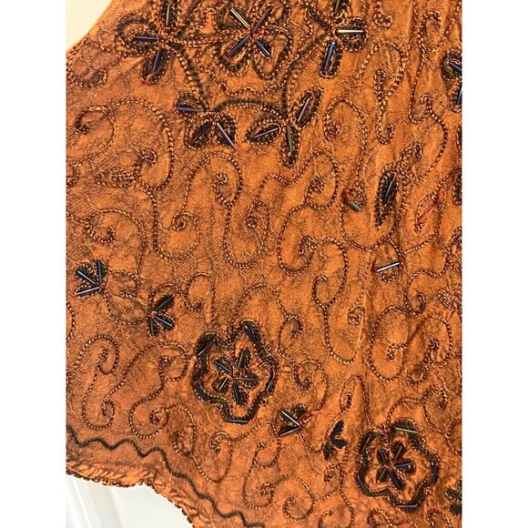 Retro Floral Beaded Boho Top Orange L Indie Hippie Western Folk Artsy Funky 80s - Picture 8 of 16